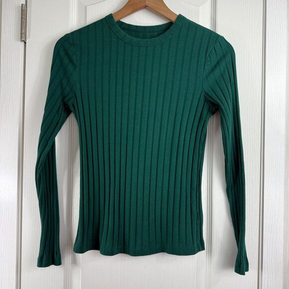 A New Day Women's Long Sleeve Ribbed Green Tee Top Size S Small - Picture 1 of 10